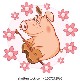  Vector Illustration of a Cute Pig. Cartoon Character 