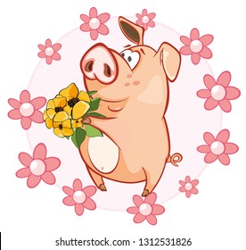  Vector Illustration of a Cute Pig. Cartoon Character 