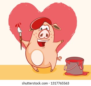  Vector Illustration of a Cute Pig. Cartoon Character 