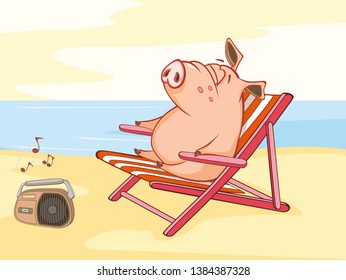 Vector Illustration of a Cute Pig. Cartoon Character 