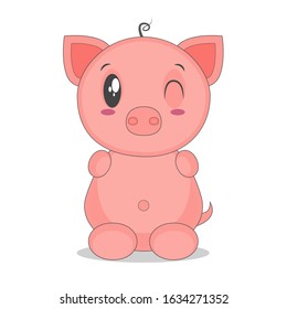 Vector illustration of cute pig cartoon sitting isolated on white background