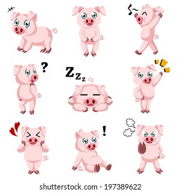 A vector illustration of cute pig cartoon icon sets