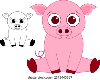 Vector illustration of cute pig cartoon isolated on white background. CNY, lantern lunar festival 2031 graphic line mascot
