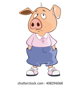 Vector Illustration of a Cute Pig. Cartoon Character