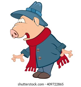 Vector Illustration of a Cute Pig. Cartoon Character