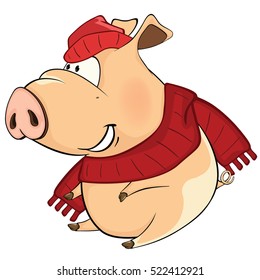 Vector Illustration of a Cute Pig. Cartoon Character