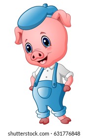 Vector illustration of Cute pig cartoon posing