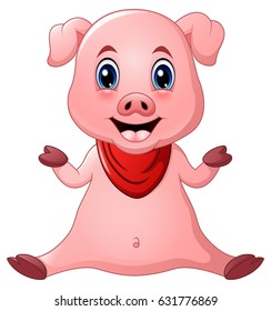 Vector illustration of Cute pig cartoon sitting