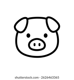 Vector illustration of a cute pig head in line icon style, isolated on white. Suitable for farm, animal, food, and children’s illustration themes.