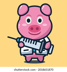ilustración vectorial de cerdo lindo sosteniendo un pez gordo