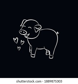 Vector illustration with a cute pig. Linear drawing of a pig. Template for postcards, fabrics, print and web.