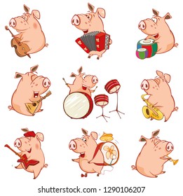 Vector Illustration of a Cute Pig Musician. Set Cartoon Character 