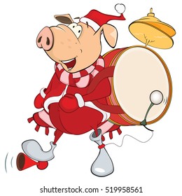 Vector Illustration of a Cute Pig  Musician. Cartoon Character