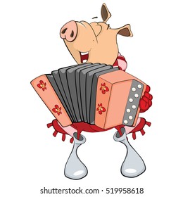 Vector Illustration of a Cute Pig  Musician. Cartoon Character