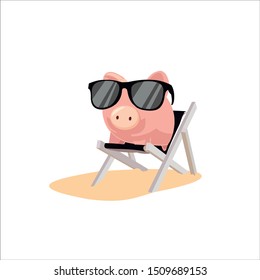 Vector illustration of a Cute Pig relaxing