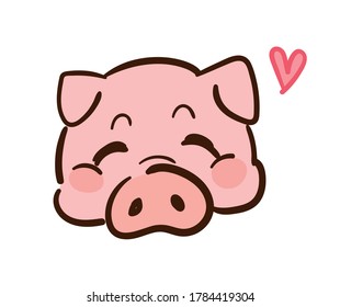 Vector illustration of cute pig in style drawn in brush stroke.