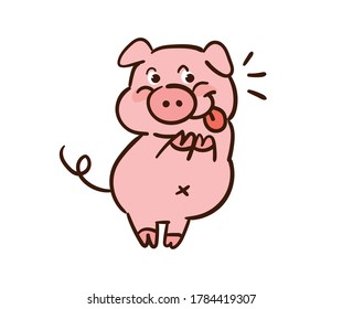 Vector illustration of cute pig in style drawn in brush stroke.