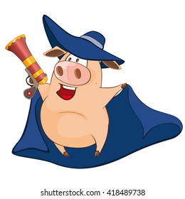 Vector Illustration of a Cute Pig in a Superhero Costume. Cartoon Character