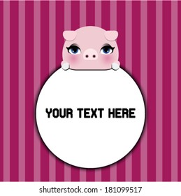 Vector illustration of cute pig with text box 
