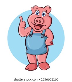 Vector illustration of cute pig with thumb up.