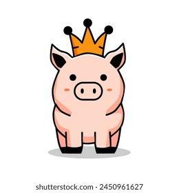 Ilustración vectorial de un cerdo lindo con una corona en un estilo minimalista y plano aislado en un fondo blanco