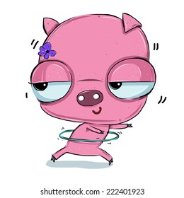 Vector illustration of cute pig zodiac cartoon