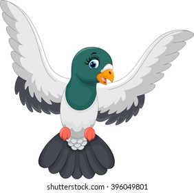 Vector illustration of cute pigeon landed