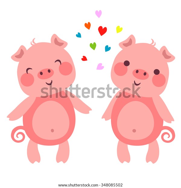 Vector Illustration Cute Pigs Love Hearts Stock Vector (Royalty Free ...