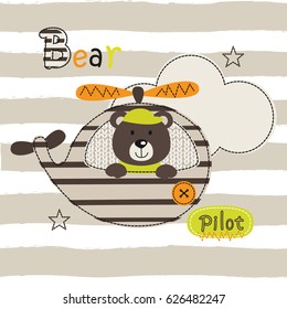 Vector illustration with cute pilot bear for t-shirt design