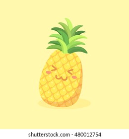 Vector illustration of cute pineapple fruit mascot on yellow background