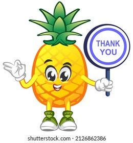 vector illustration of cute pineapple mascot character with a thank you sign