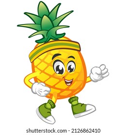 vector illustration of cute pineapple mascot character jogging