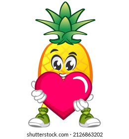 Vektorgrafik süßer Ananas-Maskottchen mit rosafarbenem Herzen