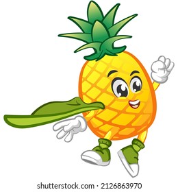 vector illustration of cute pineapple mascot character being a superhero