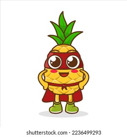 vector illustration of cute pineapple mascot character being a superhero