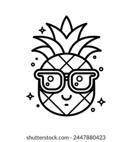 Vector illustration of a cute pineapple wearing glasses, perfectly isolated on a white background. Ideal for cheerful designs and creative projects.