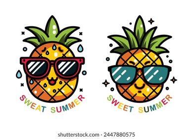 Vector illustration of a cute pineapple wearing glasses, perfectly isolated on a white background. Ideal for cheerful designs and creative projects.