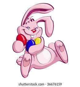 vector illustration, cute pink bunny, cartoon concept, white background