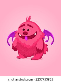 Vector illustration with cute pink cartoon Monster