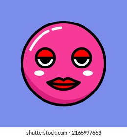 Vector illustration of cute pink character emoticon
