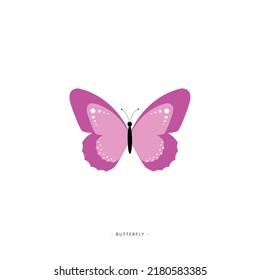 Vector illustration of cute pink colored butterfly.
