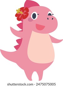 Ilustración vectorial de lindo personaje de dinosaurio rosa