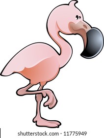 A vector illustration of a cute pink flamingo bird