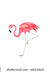 Vector illustration with cute pink flamingo. Paper flat design with exotic bird