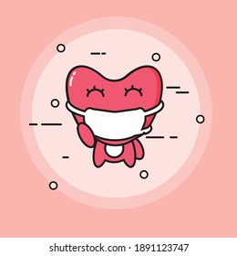 Vector illustration of cute pink heart wear mask, can be used for valentine's day posters, books and prints