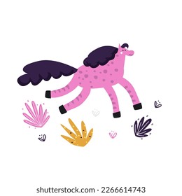 Vector illustration of cute pink horse on white background. Modern concept for poster prints and postcards.