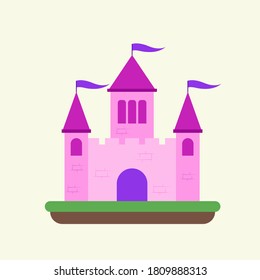 Ilustración vectorial de un hermoso castillo de princesa mágica rosa. Estilo de caricatura plano