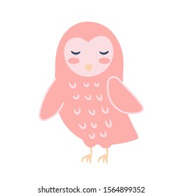 Vector illustration of cute pink owl. Great for nursery decoration or card for children. Template for christmas or winter poster for kids, greeting cards, t-shirts. Isolated.