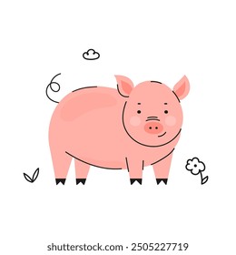 Vector illustration of cute pink pig