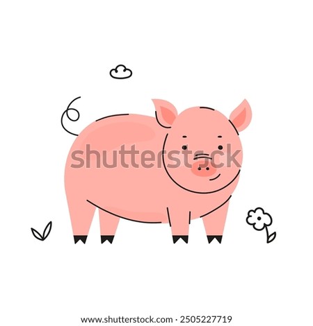 Vector illustration of cute pink pig